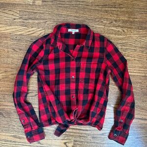 Madewell Red & Black Buffalo Plaid Button-Up Tie Up Shirt XXS
